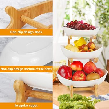 Багатоярусна фруктова тарілка з кераміки - 3 яруси. Організатор для кухні, підставка для фруктів та овочів, декор.