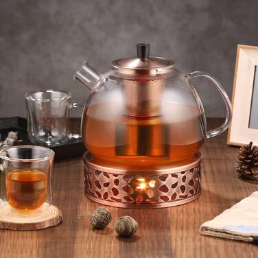 Чайник Ecooe 1,5 л зі скляним корпусом і підставкою-підігрівачем, фільтр із бронзи, 1500 мл, тип 3, з нержавіючої сталі