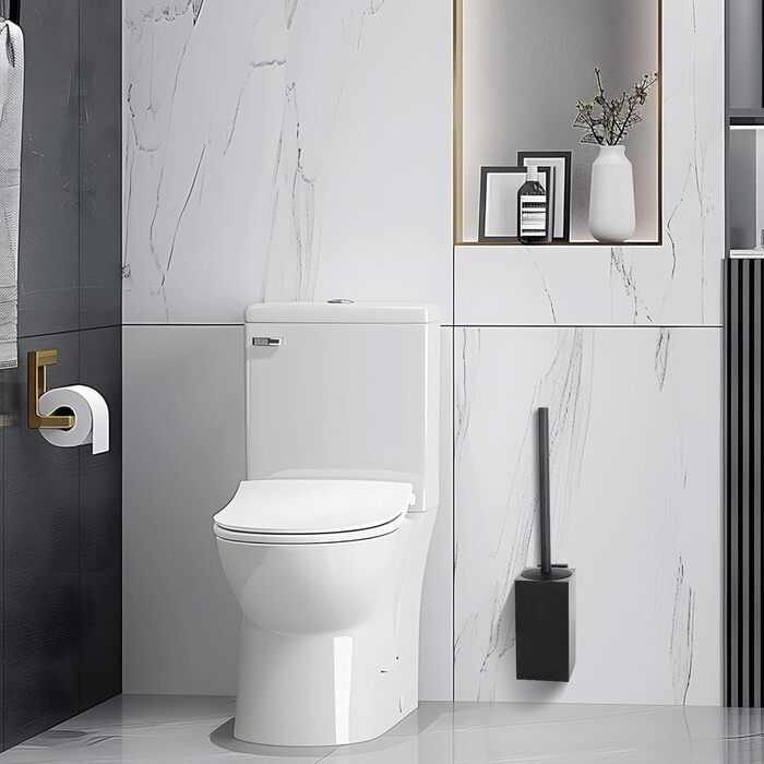 Щітка для унітазу Exleco з нержавіючої сталі, золота, з запасним насадкою та підставкою, настінна/підлогова