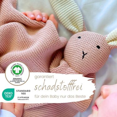 Дитяча ковдра DIKOS® «SCHMUSE-HASE» рожевого кольору | 100% органічна бавовна | Еко плед для новонароджених дівчаток | В'язана ковдра для коляски | Подарунок на народження