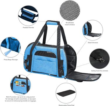 Транспортний бокс для тварин Jespet, м'які стінки, зручний, для подорожей, для котів та цуценят, 17' x 9' x 11.5', блакитний