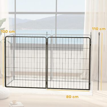 PawHut 2 шт. розширювальні панелі для огорожі для собак, 80 x 80 см, сталевий загін для цуценят та собак середніх розмірів, сірий (80 x 1,5 x 100 см)