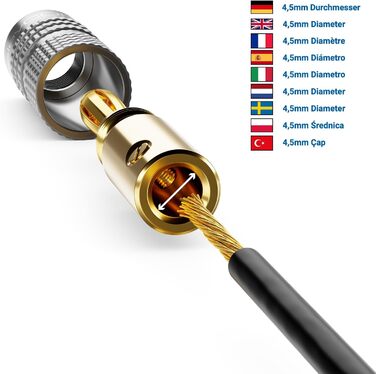 Набір бананових конекторів DeleyCON (8 шт.) – позолочені, гвинтові, для акустичних/динамічних кабелів, 0.75-4.5 мм, Hi-Fi аудіо, домашній кінотеатр, сірий