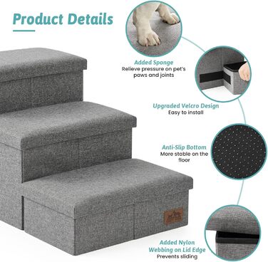 Сходинки для собак маленьких порід зі зберіганням, широкі, складні для ліжка та дивану, з неслизьким покриттям, вологостійкі (сірий, 43x72x42.5см, 3) сірий 3 43x72x42.5см