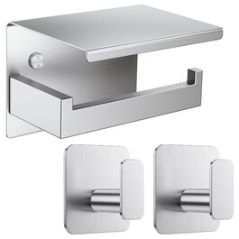 Тримач для туалетного паперу Aikzik без свердління, stainless steel (нержавіюча сталь) з 2 клейкими гачками, настінний аксесуар для ванної кімнати, чорний/сріблястий