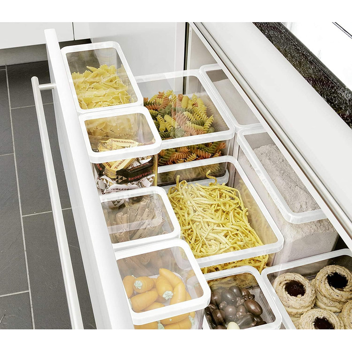 Rotho Loft 5-Piece Storage Canister Set with Lids, Various Sizes, Food-Grade Plastic (PP), BPA-Free, 2 x 2.1l, 1 x 1.0l, 2 x 0.5l (30.0 x 21.0 x 15.0 cm) (transparent/white)