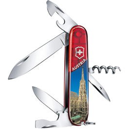 Швейцарський ніж Victorinox Spartan (12 функцій, велика клинка, відкривачка для пляшок) 91 мм (прозорий червоний)