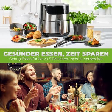 Аерофритюрниця NUTRI-FRYER XXL з нержавіючої сталі, 2000 Вт, 5 л, німецька марка, без масла, тестована, набір для приготування картоплі фрі