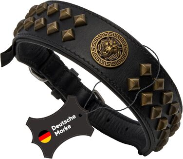 Нашийник для собак MICHUR Diego з натуральної шкіри, з декоративним левовим головою та заклепками, розмір 61-68,5 см