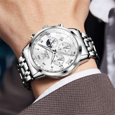 Чоловічий годинник на кварцовому механізмі з хронографом та фазами місяця. Стильний класичний годинник з нержавіючої сталі. Водостійкий годинник для чоловіків. Колір: сріблястий, чорний, золотий, блакитний. Модель: R5529g-g-b