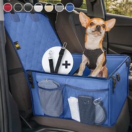 Extra Stable Dog Car Seat - Reinforced Walls & 5 Straps - Waterproof Dog Car Seat for Rear & Front Seat (Standard Size) - Blue