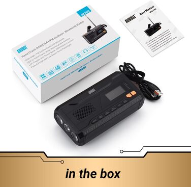 Радіо August MB290B з ручним приводом: DAB/FM/Bluetooth, сонячна панель, Powerbank 4500mAh, LED ліхтарик, таймер сну, SOS-сигнал, радіо для кемпінгу, походів та надзвичайних ситуацій