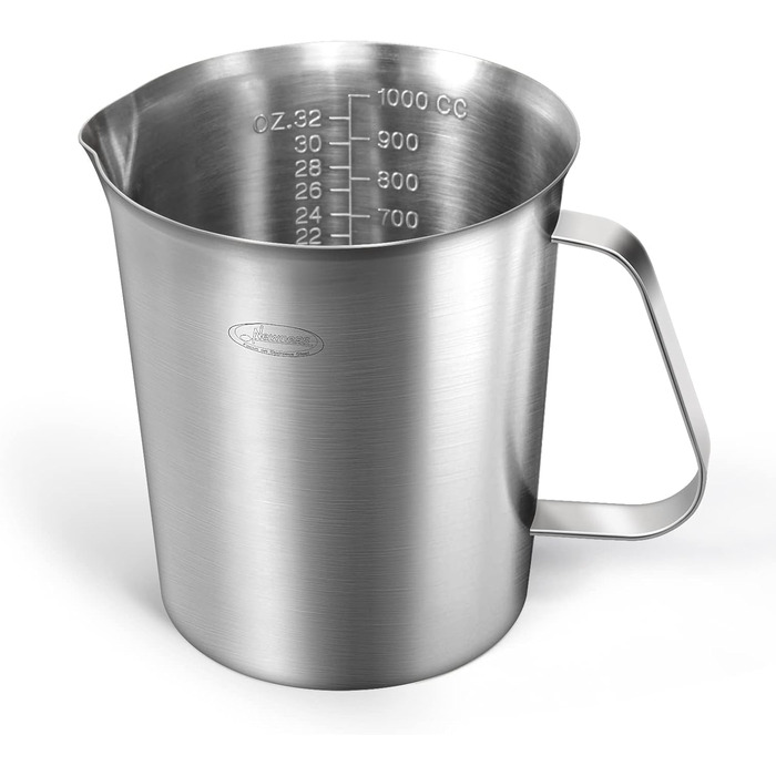 Newness Measuring Cup Stainless Steel, 1000 ML [3 Measuring Scales, including Cups, ML, OZ Scale] Milk Pitcher with Markings and Handle, Measuring Jug Milk Pitcher, Stainless Steel Measuring Cup 1l