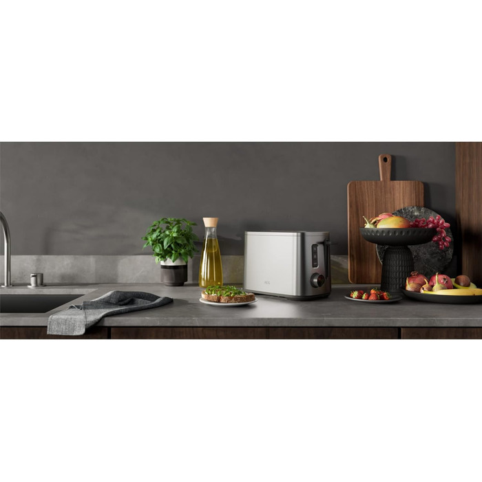 Тостер AEG T5-1-4ST Deli 5 з 7 режимами, таймером, функціями стоп, розморожування, підігріву, автоматичним центруванням, корпусом Cool-Touch, широкими слотами, піддоном для крихт, нержавіюча сталь
