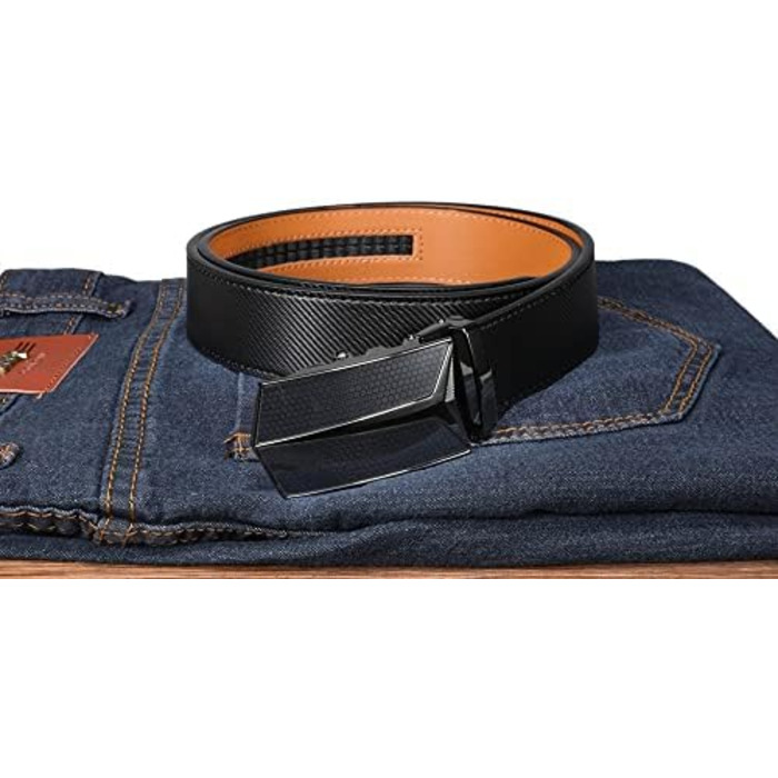 Чоловічий шкіряний ремінь VRLEGEND з автоматичною пряжкою, без дірок, для ділового костюма, розмір регулюється, з подарунковою коробкою, чорний (52W-56W, 160см)