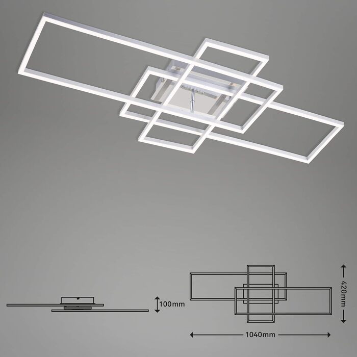 BRILONER - LED Ceiling Lamp with Remote Control, Dimmable, Adjustable from Warm White to Neutral White, Lamp, LED Ceiling Light, Living Room Lamp, Bedroom Lamp, Kitchen Lamp, 104x42x10 cm, Chrome-Aluminum