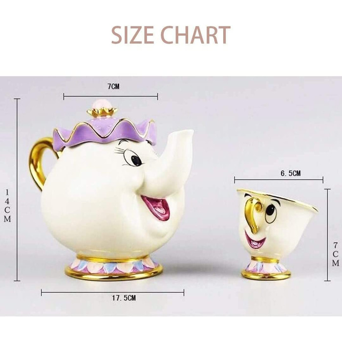 Taurus Beauty and the Best Teaservice Mrs Potts Teapot and Chip Mug Sculpture Ceramic Teaservice Figurine (Set of 4)