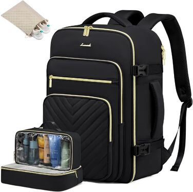 LOVEVOOK Рюкзак для ручної поклажі, 40L, водонепроникний, для ноутбука 17 дюймів, чорний, для подорожей та бізнесу