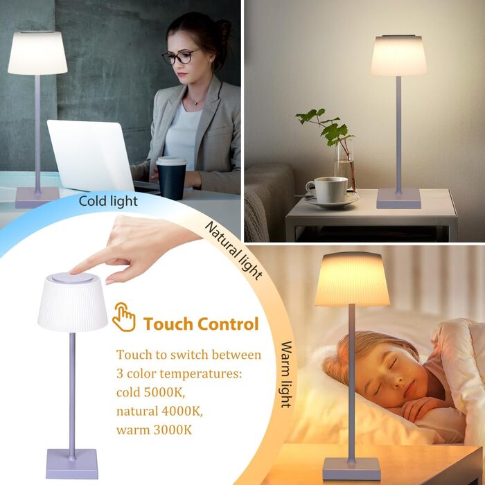 Світлодіодна настільна лампа Aigostar акумуляторна бездротова, димується сенсорно, 3 режими світла, водонепроникна IP54 для дому та саду - фіолетова