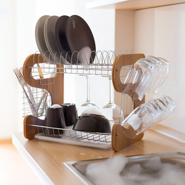 Relaxdays Bamboo Dish Drainer with 2 Tiers