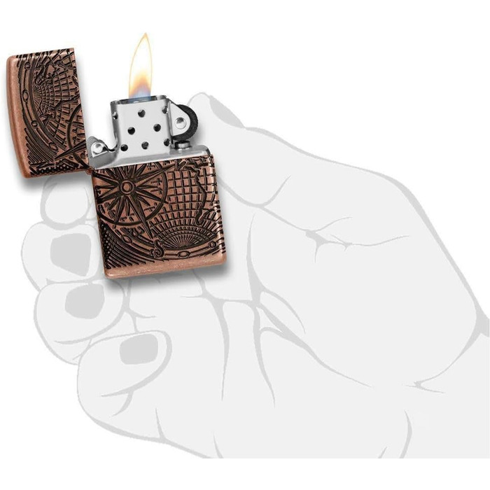 Zippo 29853 – World Map, Antique Copper – Gasoline Windproof Lighter, Refillable, in a High-Quality Gift Box