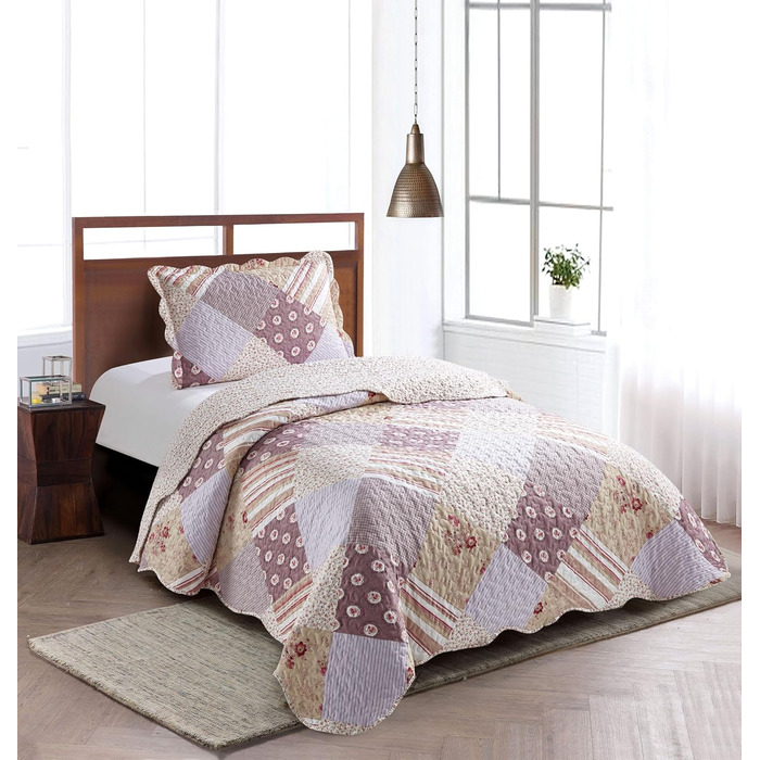 Комплект постільної білизни Brilliant Sunshine Grey Heart Love Patchwork (2 шт.): ковдра та наволочка, двоспальне ліжко, стегане покривало, рожевий, для дому