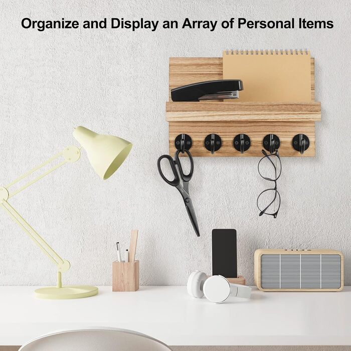 Lwenki Wall Key Holder, Decorative Key and Mail Holder with Shelf has large key hooks for bags, coats – PaulowniaWood Key Holder with Mounting Accessories (9.7 inches W x 7 inches (Burnt Wood))