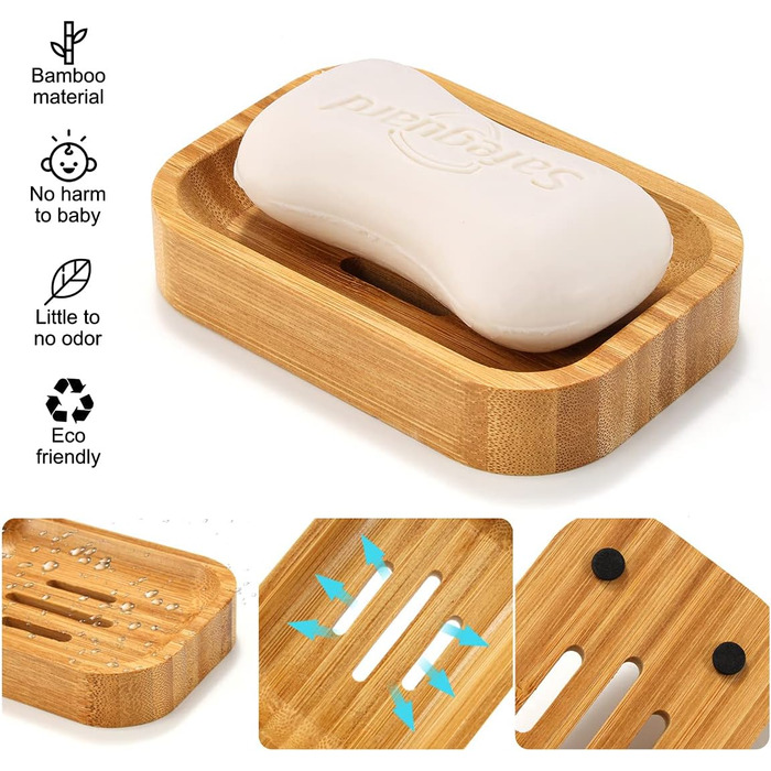 Набір з 2 дерев'яних підставок для мила з бамбука GuanJune для ванної кімнати та кухні