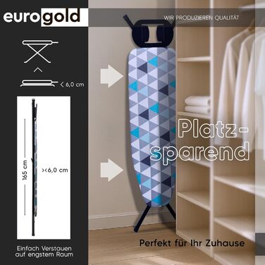 Прасувальна дошка EUROGOLD для парогенератора 120x38 см з регулюванням висоти, з відбиваючим покриттям, стабільна та компактна, Made in Europe, Lagune