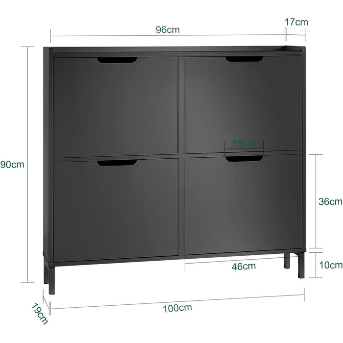 Тумба для взуття SoBuy FSR100-SCH, 4 секції, вузька, 8 полиць, чорна, 100x90x19 см
