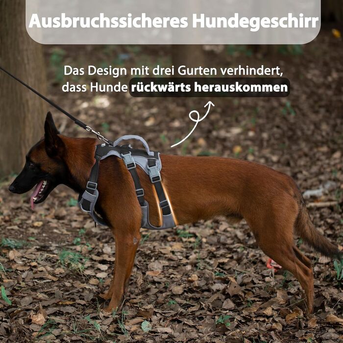 Шлейка для собак Huntboo безпечна від виривання, шлейка від паніки, світловідбиваюча шлейка з ручкою, регульована шлейка для собак маленьких, середніх та великих порід (M) Середня (1 шт.) (Extra груба (1 шт.), Чорна)