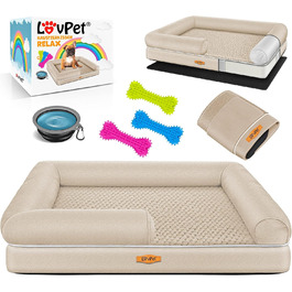 Orthopedic Dog Bed, Dog Cushion, Dog Basket, Relax, Incl. Bowl + 3x Chew Bones, Dog Sofa for Small, Medium & Large Dogs, Removable and Washable Cover, 91x71x22cm (XL (120 x 85 x 25 cm), Beige)
