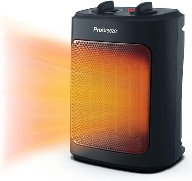 Керамічний обігрівач повітря Pro Breeze 2000W з термостатом, 3 режими нагріву та функцією охолодження, електричний конвектор із захистом від перегріву та перекидання, чорний