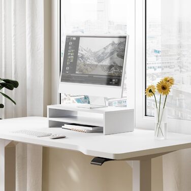 Підставка для монітора FITUEYES, 2 рівні, 54x25,5 см, велика підставка для ноутбука та комп’ютера з місцем для зберігання клавіатури, органайзер для столу, для дому та офісу, біла