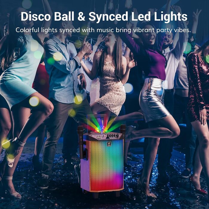 Караоке система TONOR K20 з 2 мікрофонами, Bluetooth, світлодіодна куля, для дому та вулиці