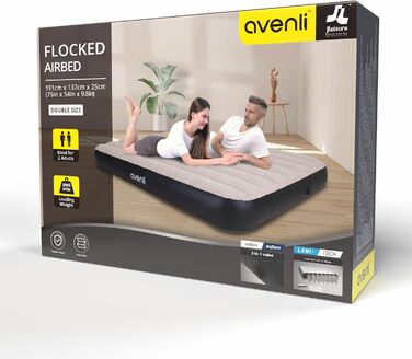 Надувний матрац Avenli для кемпінгу на 2 особи (191x137x25 см) - гостьовий матрац з флокованою поверхнею для дому та подорожей