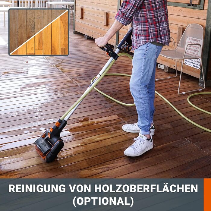 WORX WG441E.9 20V Cordless Multi-Brush - multifunctional surface brush for cleaning stone & wood surfaces & removing weeds - integrated water connection - PowerShare compatible - without battery & charger (includes 4Ah battery & charger)