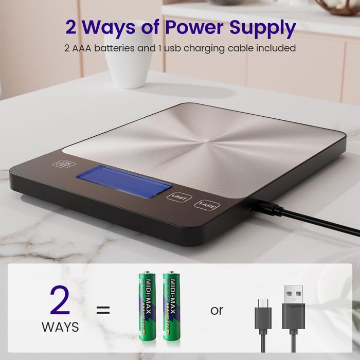Кухонні ваги електронні, 15 кг, точність 1 г, USB-C, харчові, професійні, сріблясті