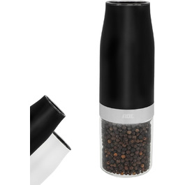 Electric pepper mill with tilt sensor | Salt mill with ceramic grinder | Spice mill | Infinitely adjustable | Salt, pepper, chili, dried herbs | Herb mill | With lighting | Black