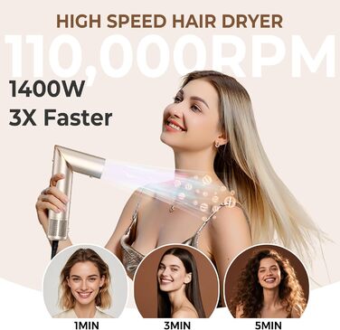 UKLISS Hairstyler 8 в 1: Професійний стайлер для волосся з авто-завивкою, іонізацією та функцією фена, підходить для всіх типів волосся, золотий