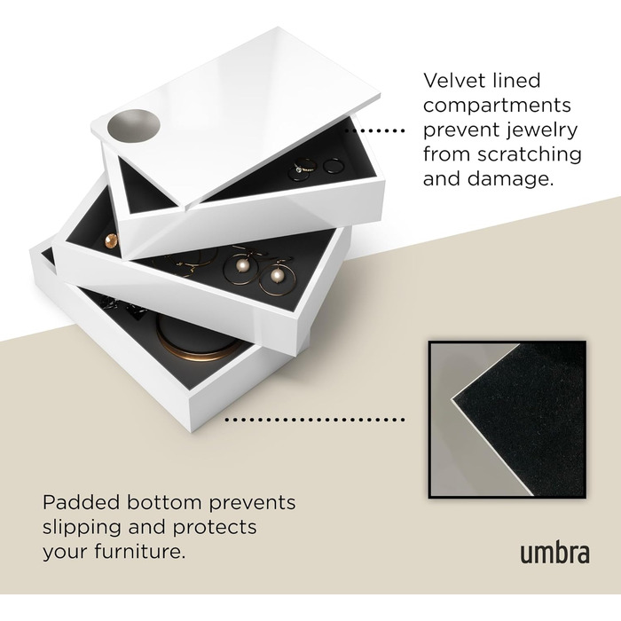 Шкатулка для прикрас Umbra Spindle – 3 ящики, білий глянець, для ювелірних виробів, годинників та аксесуарів