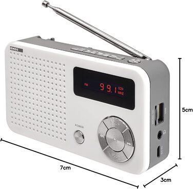 Портативне радіо EMOS з MP3-плеєром та акумулятором, FM радіоприймач, USB-C, Micro SD, білий/сірий