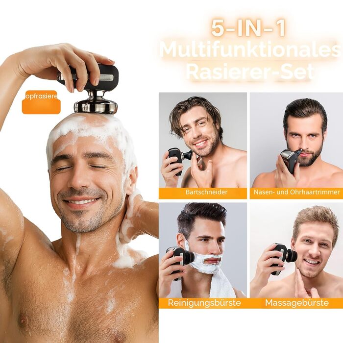 BarberBoss QR-2025 Електричний Роторний Бритва для Гоління Голови 7D, 5-в-1 з LED-дисплеєм, Триммер для Бороди та Носа, Набір для Догляду за Обличчям