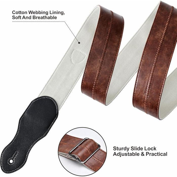 Гітарний ремінь Nefelibata з кишенею для медіатора, 2.3 дюйма, веганська шкіра, стиль Porter, 60-ті, вестерн, вінтаж, регульований від 42' до 66'