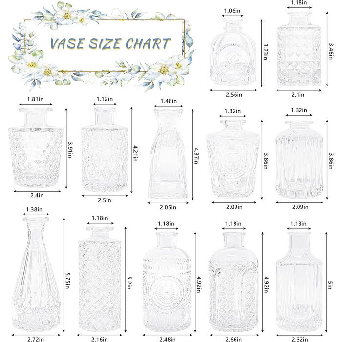 Набір ваз Knospenvasen (12 шт.) - міні вази для квітів, декор для весілля та дому (прозорі)