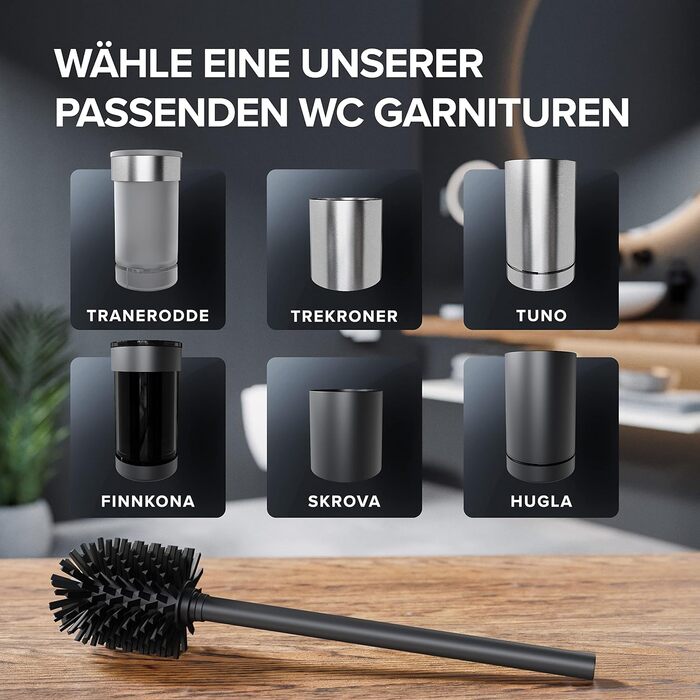 Набір для чищення посуду Lindoya: 2 ручки та 2 насадки | Чорний | Нержавіюча сталь | Силіконова щітка | Ø 7,5-8,5 см