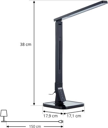 LED настільна лампа Lindby 'Eleni' з торкальним димером, чорна, для робочого кабінету та офісу