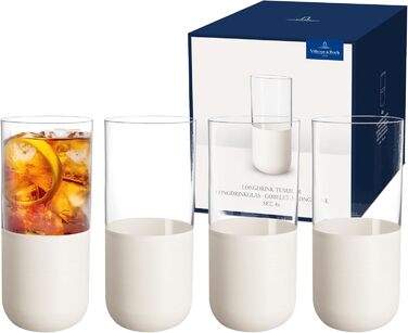 Villeroy & Boch Rock Blanc Long Drink Glasses Set - 4 Piece Cocktail & Mocktail Glasses, 300ml Crystal Glass - Matte White Slate Look