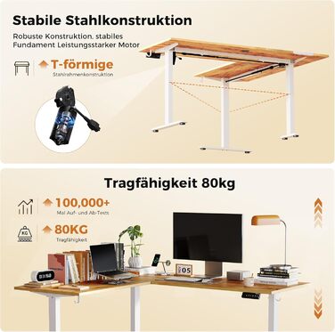Електричний кутовий стіл Agilestic з регулюванням висоти, 160 x 140 см, світло-коричневий