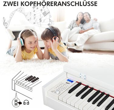 MUSTAR E-Piano 88 клавіш з табуретом, цифрове піаніно, електричне піаніно з підставкою, 3 педалі, 2 роз'єми для навушників, LCD-дисплей, USB/MIDI, піаніно для початківців, чорний колір